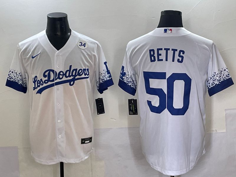 Men Los Angeles Dodgers #50 Betts White blue City Edition Nike MLB Jersey style 7->los angeles dodgers->MLB Jersey